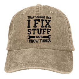 RNFENQS Funny Men's I Fix Stuff and I Know Things Baseball Cap Distressed Dad Hat Khaki