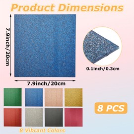 LOPYXBR 8 PCS 8x8 Inch Glitter Acrylic Sheets 1/8 Thick Colored Acrylic Sheets for Laser Cutting and Engraving, Translucent 3MM Glitter Plastic Sheets Cast Acrylic for DIY Craft, Display, Signs