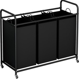 SORCEDAS 3-Bag Laundry Basket Sorter Laundry Hamper Cart with Heavy Duty Rolling Lockable Wheels and Removable Bags (Black+Beige+Brown+Grey) Christmas 2024 Ornament - Color: Black
