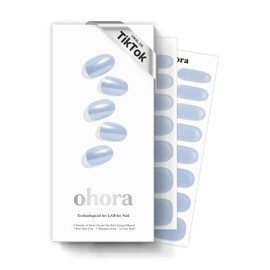 ohora Semi Cured Gel Nail Strips (N Light Blue Chrome) - Works with Any Nail Lamps, Salon-Quality, Long Lasting, Easy to Apply & Remove - Includes 2 Prep Pads, Nail File & Wooden Stick