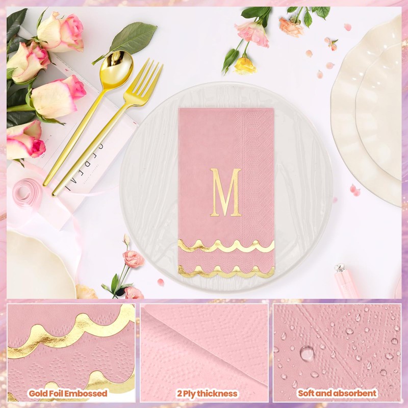 50 Pcs Scalloped Disposable Hand Towels Monogrammed Decorative Paper Napkins