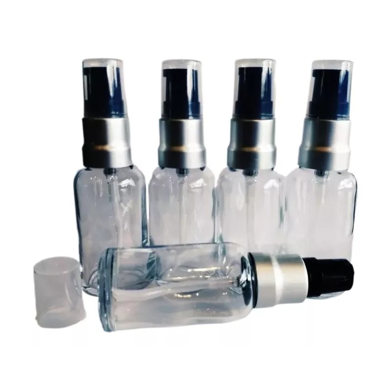 Meliars Frasco Dosificador 30 Ml Transparente Bomba Plata (20 Pzs)