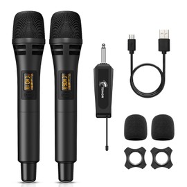 TONOR Wireless Microphone Wireless Microphone Handheld Microphone Dynamic Microphone Microphone with Receiver for Amplifier PA System Karaoke Wedding Party Conference Lecture TW320 Black