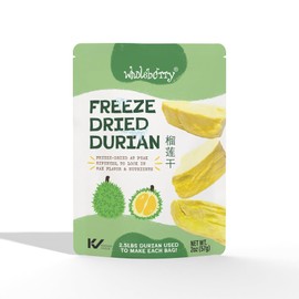 Wholeberry Freeze Dried Durian 2oz Freeze Dried Fruit Snack Perfect for Smoothies, Baking, Yogurt & Tea - 100% Natural Ripe Fruit from Thailand, No Sugar Added - Pack of 2