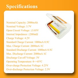 DIDODI 3.7V Lipo Battery 2000mAh 103454 103450 3.7V Lithium Polymer Battery Rechargeable with JST Connector for Speaker and Dashcam