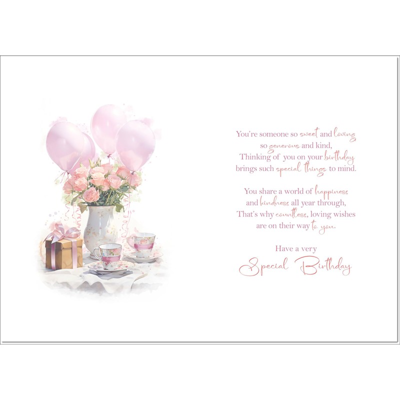 doodlecards Godmother Birthday Card Tea Party and Balloons Medium Size