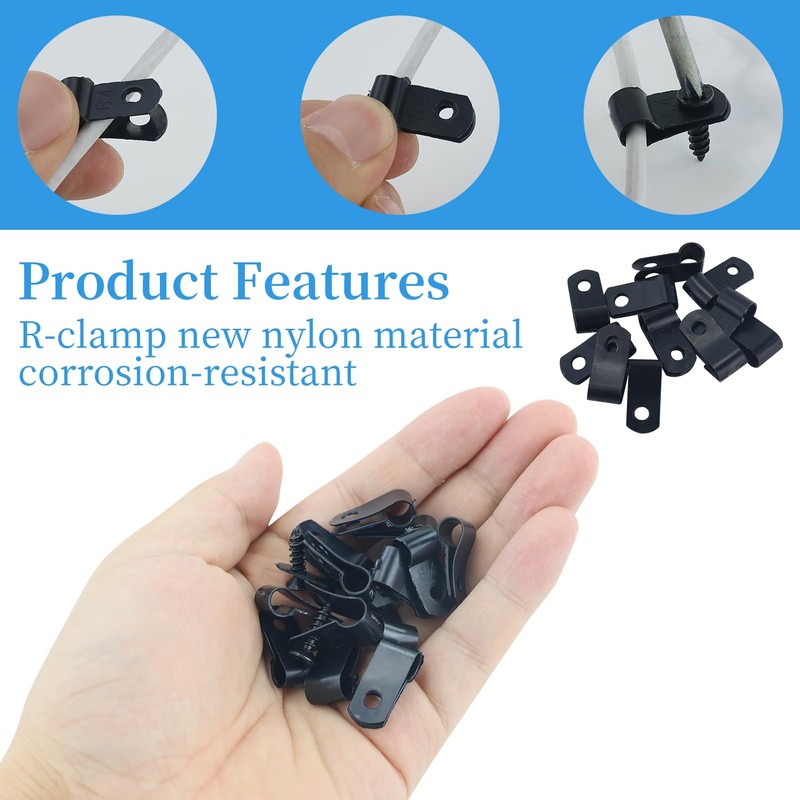 132 Sets Black R Cable Clips, Nylon Cable Holder, R-shaped