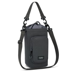 HanTrip Insulated Water Bottle Carrier Bag with Strap Phone Pocket for 25/32/40/64/128 oz Tumbler Cup, Water Bottle Holder Crossbody Shoulder Sling Bag for Walking Hiking Gym Travel (Dark Gray)