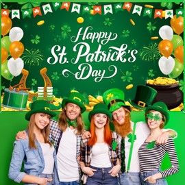 Bonieset St. Patrick's Day Backdrop, Polyester, 72.8 x 43.3 Inch, Lucky Coins Shamrock Design, Includes 5m Rope