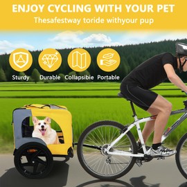 Aidek Dog Bike Trailer – Yellow, Foldable Pet Carrier for Medium Dogs with Reflectors & Quick Release Wheels