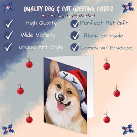 Christmas Santa Hat Wearing Corgis Dog Greeting Cards - Adorable Pets Invitation Cards with Envelopes - Pet Artwork Christmas Greeting Cards (50 Greeting Cards)