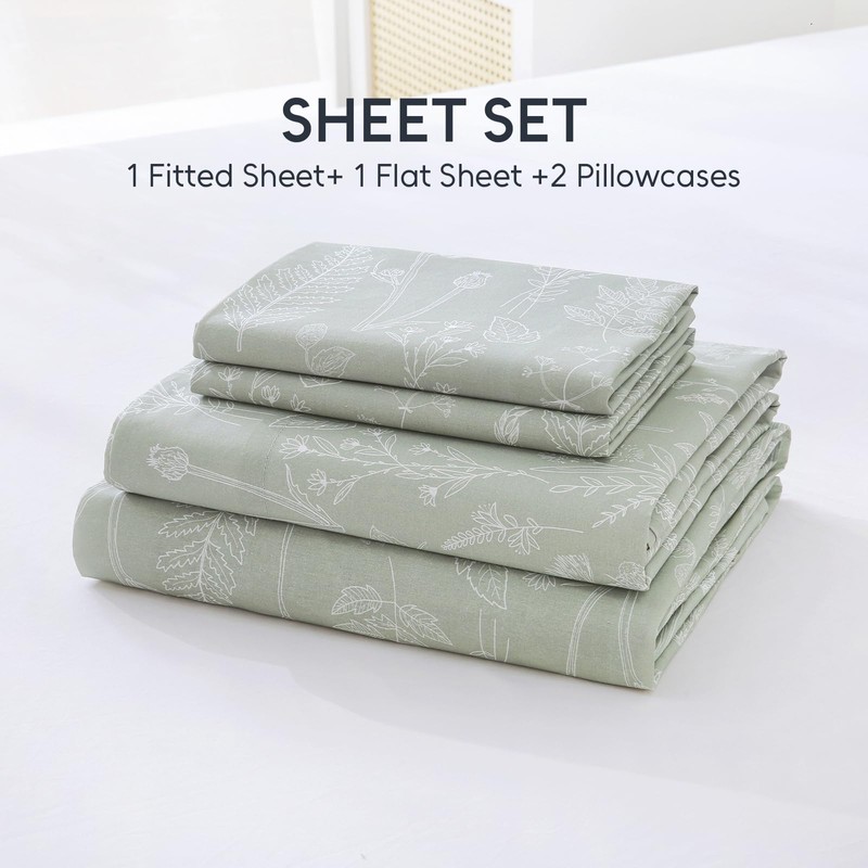 Homilay 100% Natural Cotton Percale Sheets Set,King Size 4 PC,