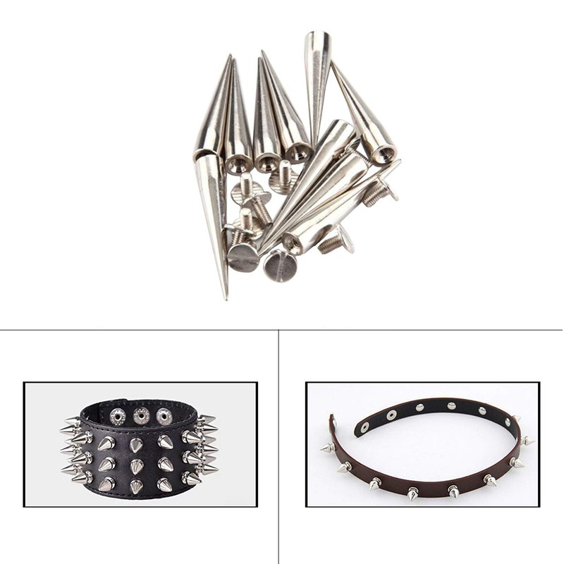 Weddecor 7mm x 40mm Screwback Silver Spike Cone Studs for