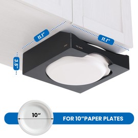 10-inch Paper Plate Dispenser Under Cabinet,Bamboo Paper Plate Holders,Kitchen Counter Vertical Plate Dispensers Holders Countertop Caddy (For 10-inch Plates,Black)