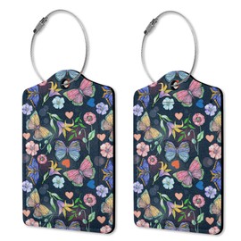 2 Pack Butterfly Flower Weeds Luggage Tag for Suitcases,PU Leather Bag Travel Suitcase ID Identifier Baggage Tags for Women Men Travel