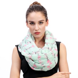 Lina & Lily Vintage 1950s Flamingo Print Women's Infinity Scarf Lightweight (Turquoise & Pink)