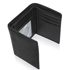 Genuine Leather Wallets For Men - Trifold Mens Wallet With ID Window RFID Blocking,Smooth Black