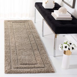 Safavieh Florida Shag Collection SG454 Border 1.2-inch Thick Runner, 2'3" x 11' , Beige / Beige