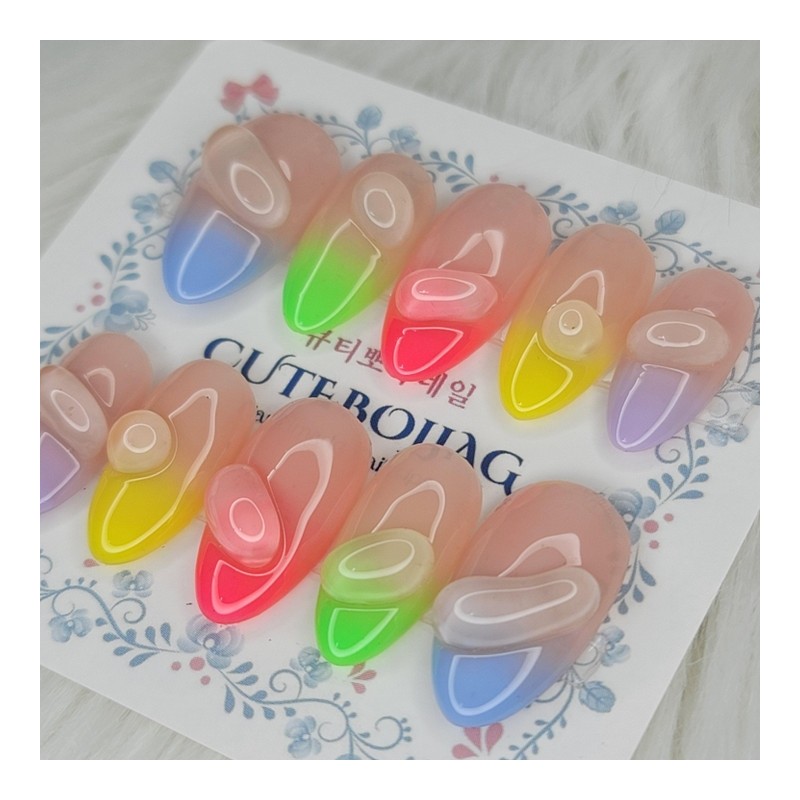 Pastel water drop handmade nail tips - Almond S /