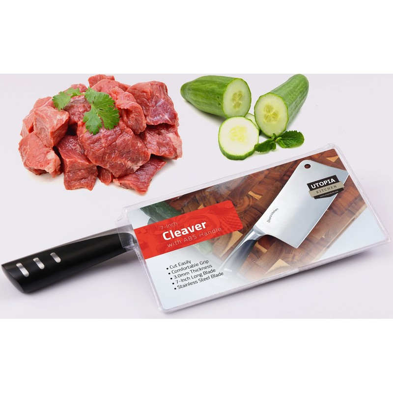 Utopia Kitchen 7 inch Cleaver Knife Stainless Steel Chef Butcher
