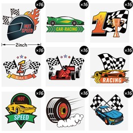 144 Pcs Race Car Temporary Tattoos Funny Checkered Flag Tattoos Pre-cut Race Car Stickers for Birthday Party Decorations Supplies Favors Gifts Men Racing School Prizes