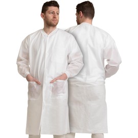 Medical Nation 50 Pack Disposable Lab Coats - White Lab Coat with 3 Pockets for Women Men, Knee Length | Perfect For Use in Hospitals, Pharmacies, Labs, Clinics, at Home | Size 5X-Large