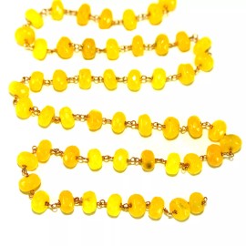 BEST IN BEADS Yellow Jade Gemstone Rosary Chain, 3mm Beads, 24K Gold Plated, Natural Jade - Gold, 8mm