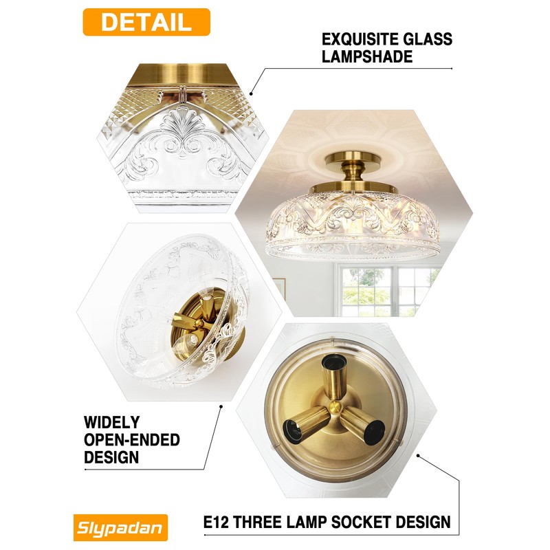 Slypadan Semi Flush Mount Ceiling Light, 12 Inch Large Gold