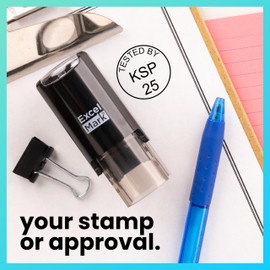 ExcelMark Self-Inking Inspection Stamp - 5/8" Diameter, Ideal for Quality Control & Documentation Purposes, Perfect for Office and Factory Settings (3 Lines)