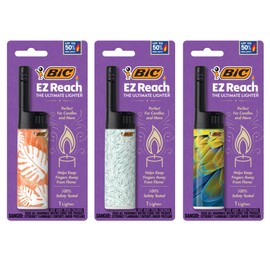 BIC EZ Reach Candle Lighter, The Ultimate Lighters for Candles with Wand, Assorted Home Decor Designs, 3 Count Pack of Long Lighters
