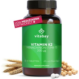 Vitabay Vitamin K2 High Dose 200 µg (mcg) – Vegan 90 Vitamin K2 Tablets MK7, MK-7 – Vitamin K2 MK7 200µg – Vit K2 Vitamin K 2, Vitamin K2 200µg All-Trans Form K2, Vitamin K2, Vitamin K2 Mk7