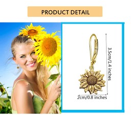 Antique Gold Silver Sunflower Dangle Leverback Earrings for Women (Antique silver)