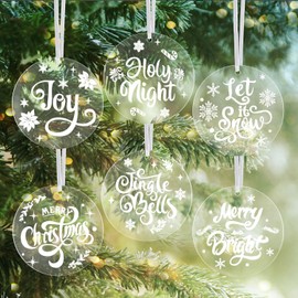 CCINEE 12pcs Christmas Tree Ornaments,3 Inch Clear Round Acrylic Disc Decorations Sparkle Hanging Tags with 6 Designs for Christmas Party Hanging Decor DIY Crafts Gift Stocking