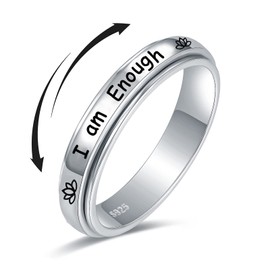 925 Sterling Silver Spinner Rings for Women Faith Over Fear Ring Anxiety Ring Cross Faith Jewelry for Daughter Christian Rings Fidget Rings Teen Girls Mother Size 6/7/8/9/10 (I am Enough, 6)