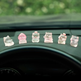 Rislobx Luminous Pig Car Dashboard Decor, 6PCS Cute Pig Rear View Mirror Screen Ornament Interior Accessories for Home Office