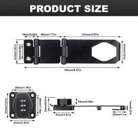 Cabinet Door Locks, 4 Inch Collapsible Password Rotary Hasp Locks File Cabinet Locks, for 90/180 Degree Drawers, Cupboard, Cabinets, Small Doors, Barn Door, Outdoor Fence, Black, 2 Pack