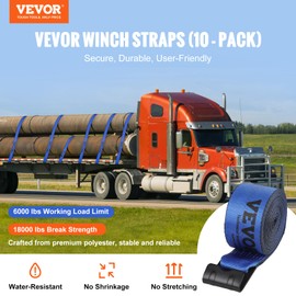 VEVOR Truck Straps, 4" x30' Heavy Duty Tie Down w/Flat Hooks 18,000lbs Break Strength, WLL# 6000lbs, Cargo Straps Tie Down for Flatbeds, Trucks, Trailers, Farms, Rescues, Tree Saver, Blue(10 Pack)