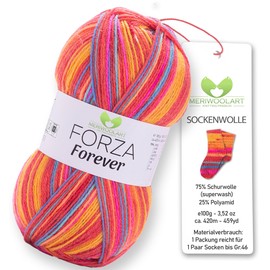 MeriWoolArt® Sock Wool 4-Ply - 100 g Merino Wool Yarn for Knitting & Crocheting, 75% Virgin Wool (Superwash), 25% Polyamide, 420 m - Ideal for Socks for Men and Women, Sweaters & Cardigans 2705