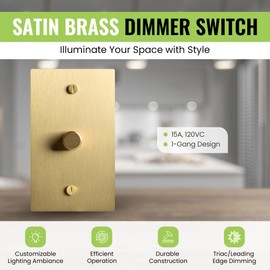 Select Satin Brass Dimmer Switch, 15A Dimmer Light Switch,120VAC, Triac/Leading Edge Dimmable 1-Way Compatible, 1-Gang