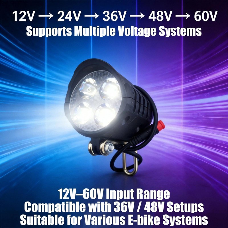 2PCS 36V 48V Ebike Headlights with 2-Pin Connectors Fit for