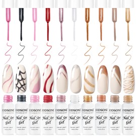 JODSONE Nail Art Gel Liner Set 10 Colors Glitter Red Black Pink Gel Nail polish Need U V Lamp Cured with Thin Brush at Home Salon Design