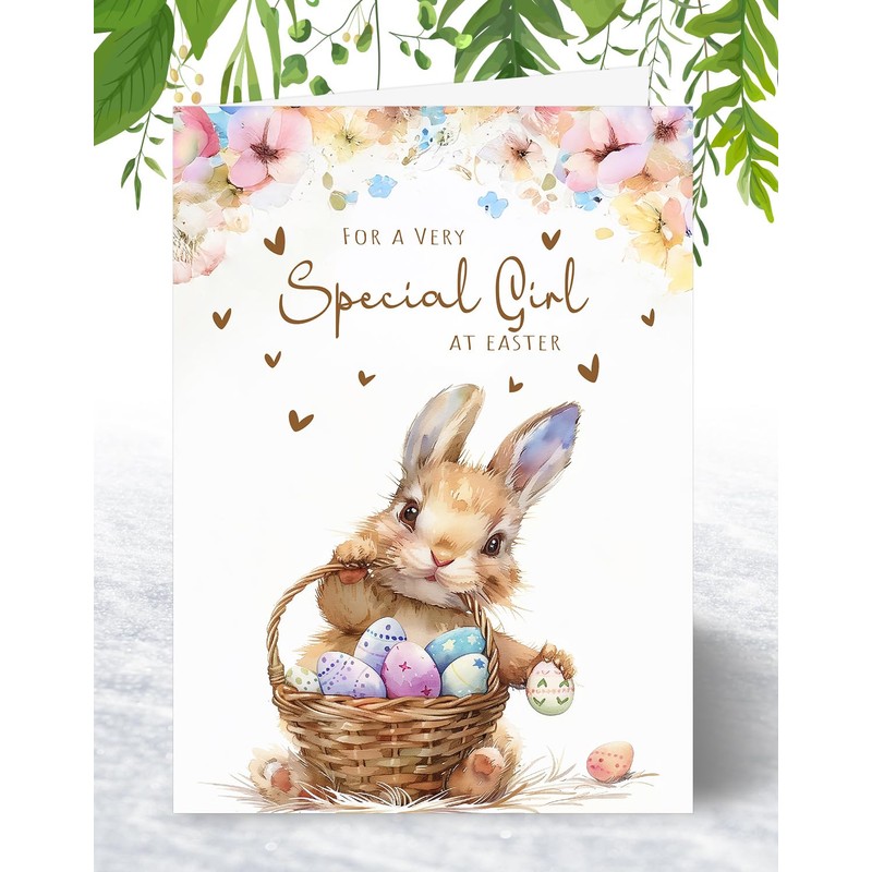 Special Girl Easter Card - Bunny with Easter Eggs Design