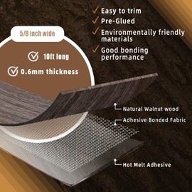 GSCIT Club Walnut Edge Banding, 5/8 inch x 10ft roll of Veneer Edge Banding - Pre-glued Flexible, Real Wood Tape for Cabinet Repair & Furniture Restoration