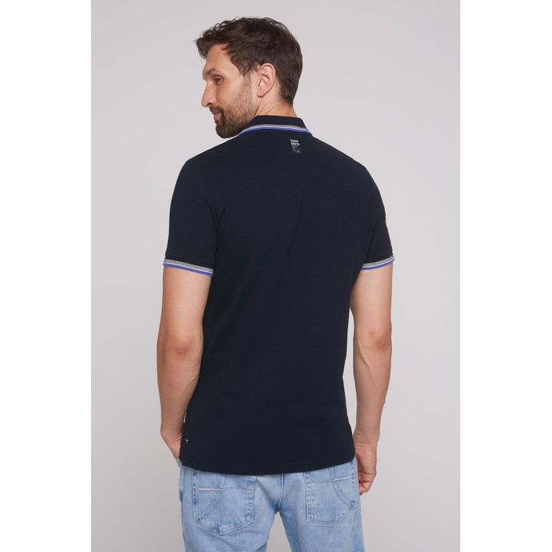Camp David Men's Pique Polo with Label Appliques, Navy blue