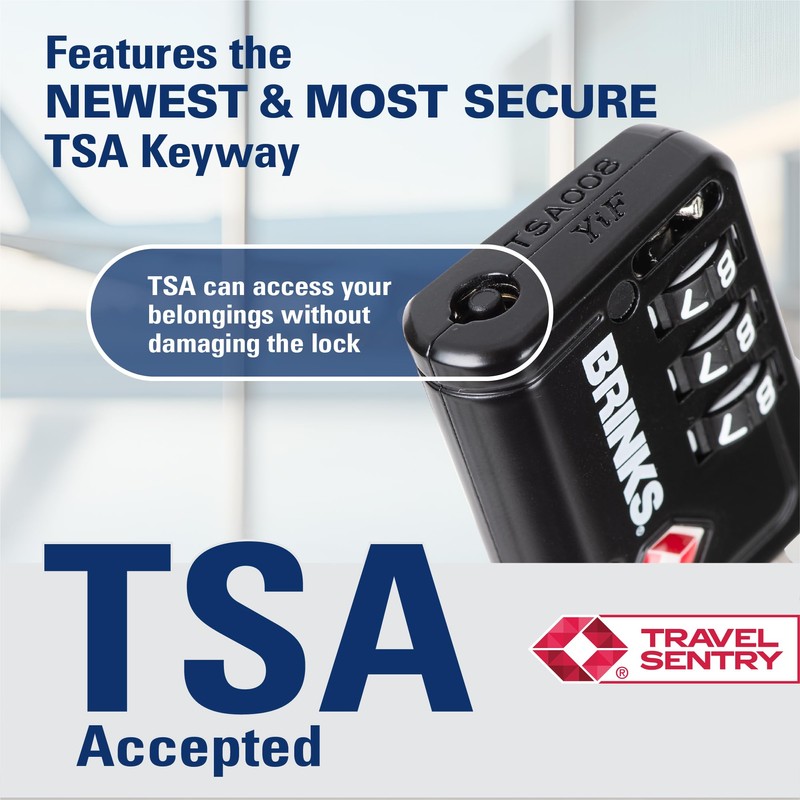Brinks TSA Accepted Indicator Luggage Lock, Black - Resettable Combination,