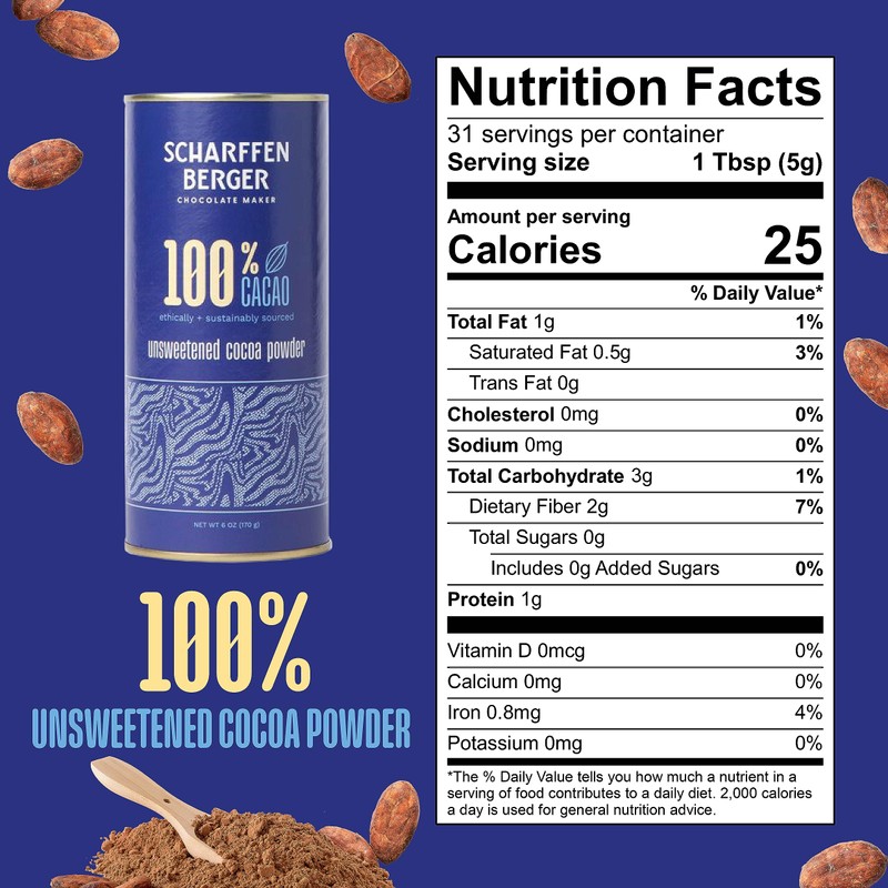 Scharffen Berger 100% Cacao Unsweetened Dark Chocolate Cocoa Powder (6