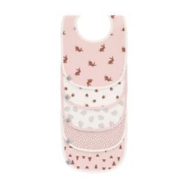 LÄSSIG Baby Toddler Bib Set (5 Pieces) Velcro Cotton Waterproof / Value Pack Bib Little Forest Rabbit