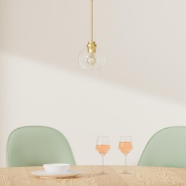 JAZAVA Modern Polished Gold Pendant Light, 7Inch Mid Cenrury Globe Hanging Light Fixture with Clear Glass for Kitchen Island Dining Room Bedroom Hallway Foyer (1 Pack), PL101BG