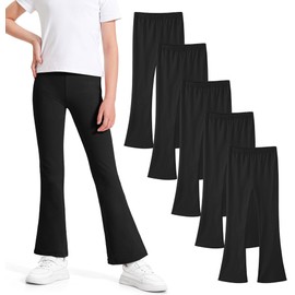 BOOPH 5 Pack Girls Flare Leggings High Waist Bell Bottom Pants Kids Cotton Casual Clothes for Teen Girl 5-6Y Black