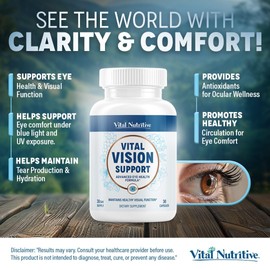 Vital Vision Support – Eye Health Supplement with Vitamin A, Lutein, Beta Carotene & Antioxidants – Eye Vitamins Support Hydration & Oxidative Stress -30 Days Serving